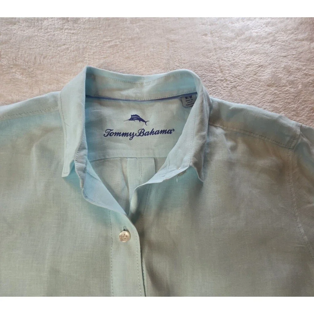 Tommy Bahama Men's Blue 100% Linen Long Sleeve Button Down Medium